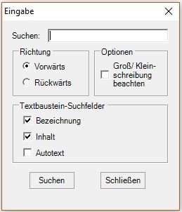 Textbausteine Suche